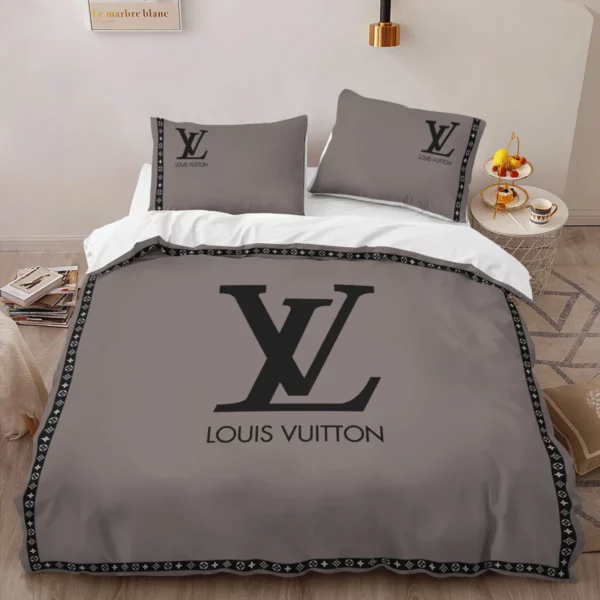 Louis Vuitton Brown Louis Vuitton Logo Brand Bedding Set Luxury Bedspread Home Decor Bedroom