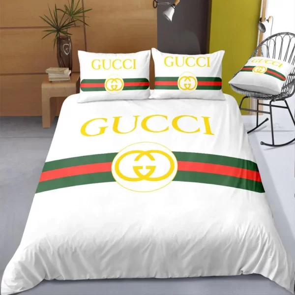 Gucci Logo Brand Bedding Set Home Decor Bedspread Bedroom Luxury