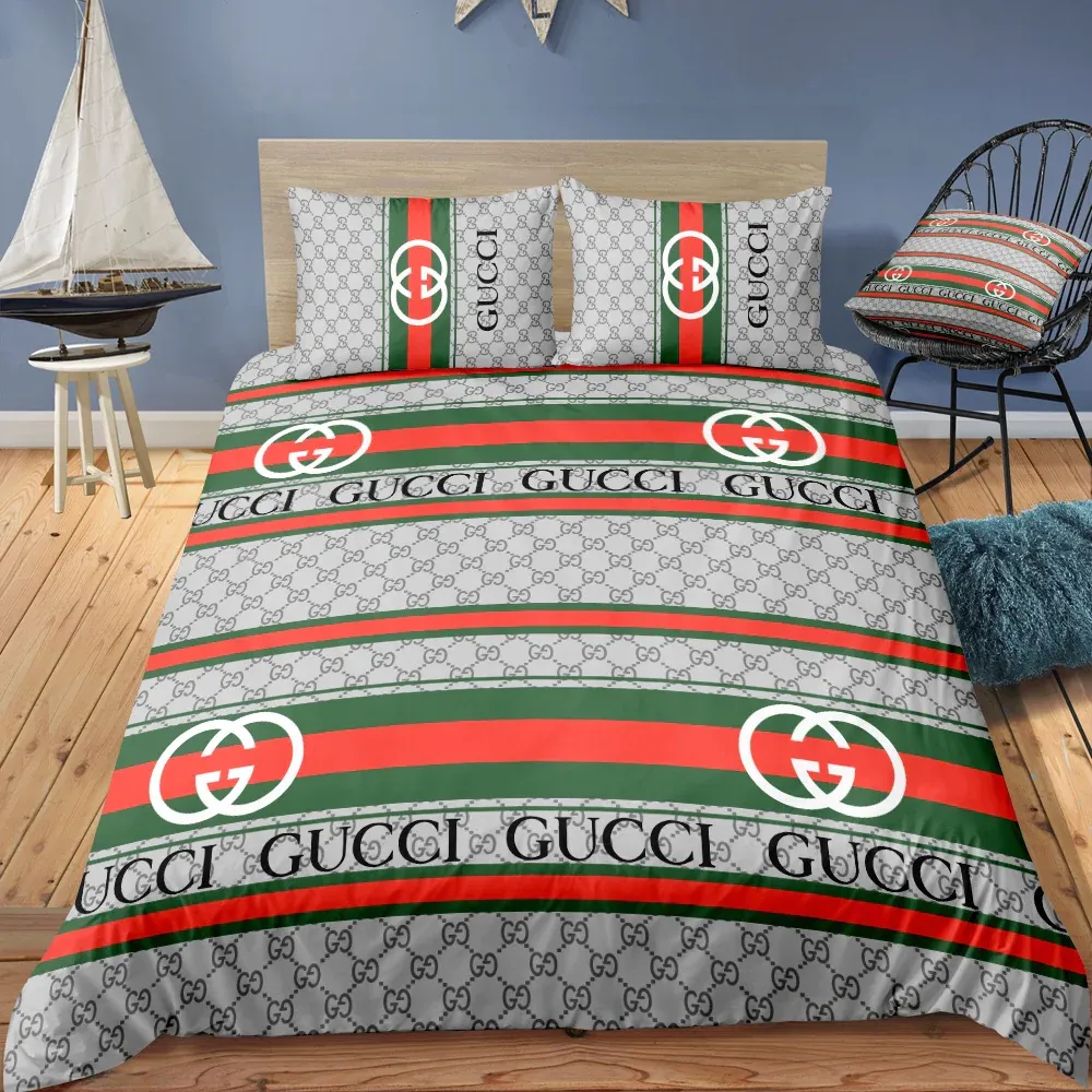 Gucci Logo Brand Bedding Set Home Decor Bedspread Luxury Bedroom