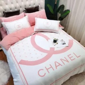 Pink Chanel Logo Brand Bedding Set Home Decor Bedroom Luxury Bedspread