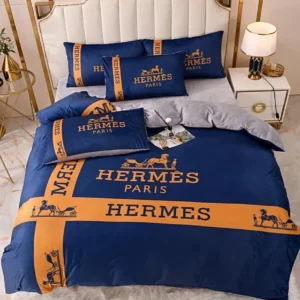 Hermes Paris Logo Brand Bedding Set Home Decor Bedspread Bedroom Luxury