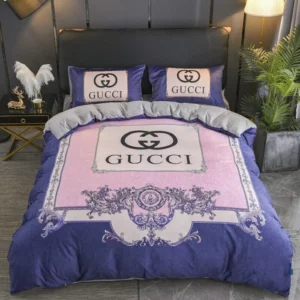 Gucci Pink Blue Logo Brand Bedding Set Luxury Home Decor Bedspread Bedroom