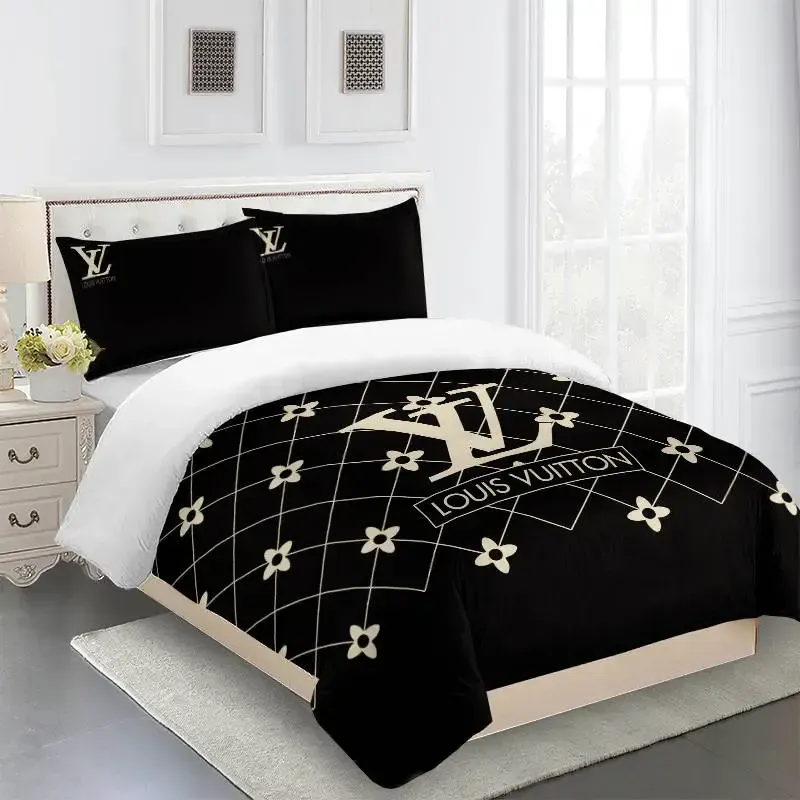 Louis Vuitton Logo Brand Bedding Set Bedspread Bedroom Luxury Home Decor