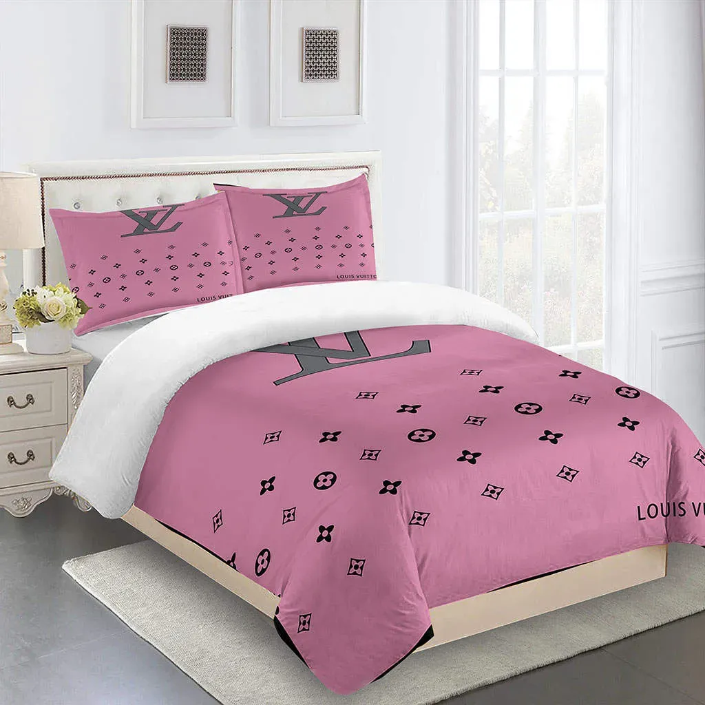 Louis Vuitton Logo Brand Bedding Set Bedroom Luxury Bedspread Home Decor