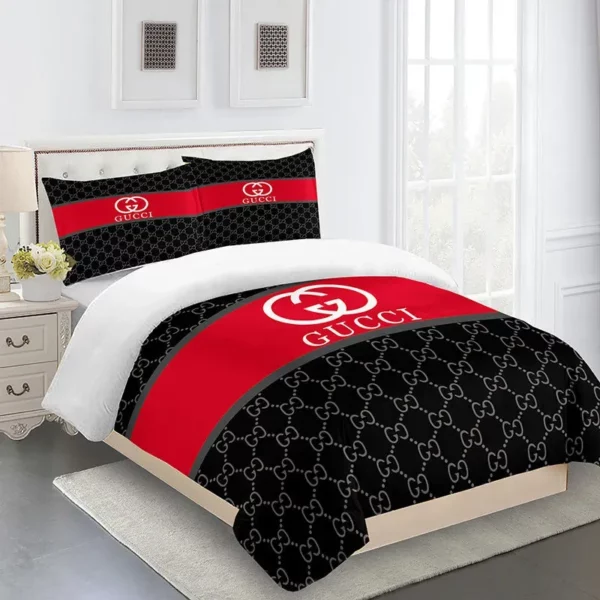 Gucci Logo Brand Bedding Set Luxury Bedspread Bedroom Home Decor