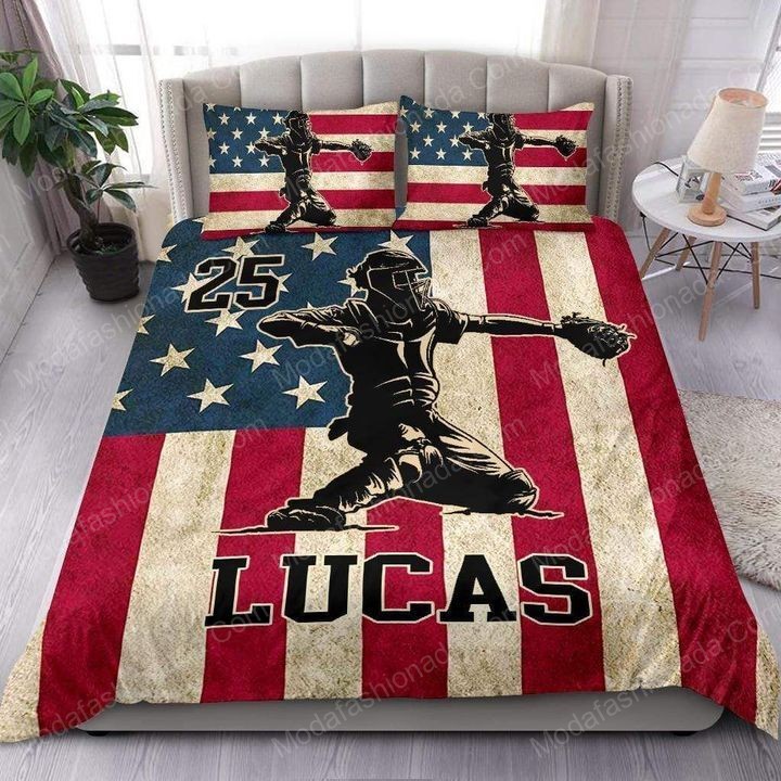 American Flag Baseball Catcher Sport 27 Logo Type 1588 Bedding Sets Sporty Bedroom Home Decor