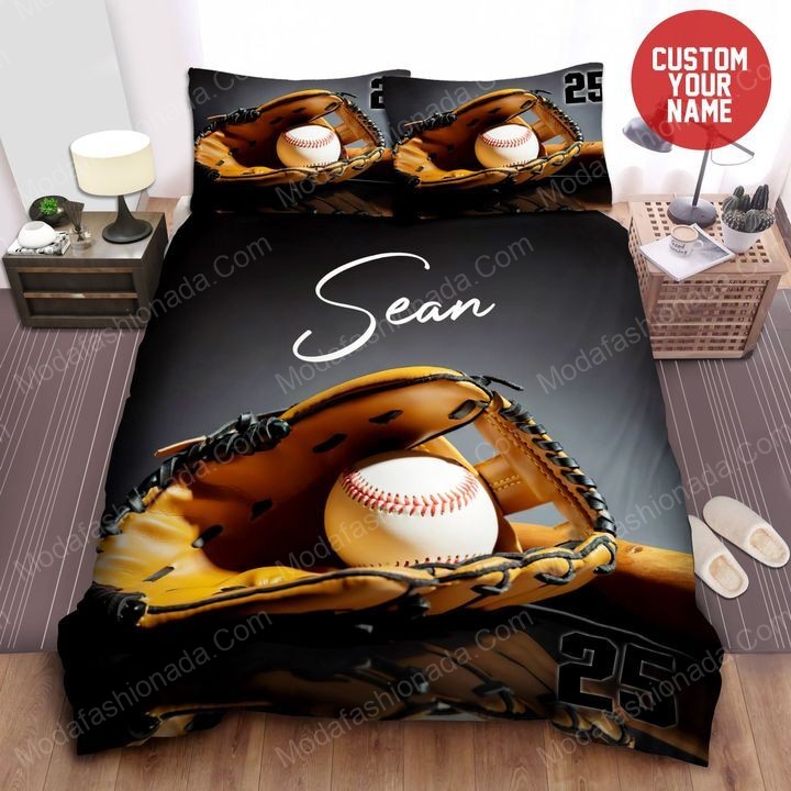 Gray Baseball Glove And Ball Personalized Custom Name Sport 24 Logo Type 1593 Bedding Sets Sporty Bedroom Home Decor
