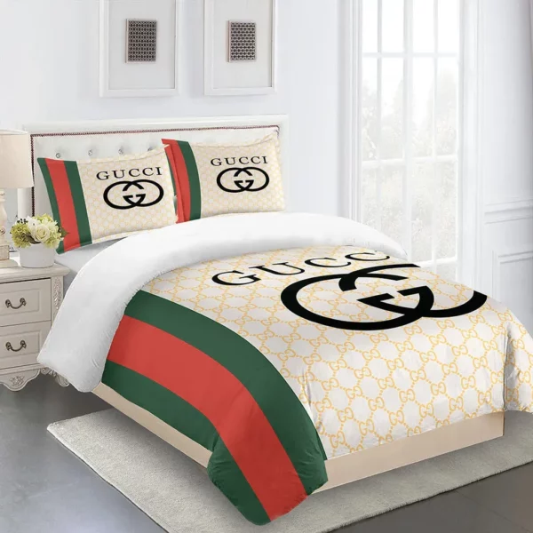 Gucci Logo Brand Bedding Set Bedspread Bedroom Home Decor Luxury