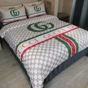 Gucci Logo Brand Bedding Set Luxury Bedspread Home Decor Bedroom