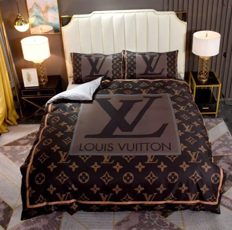 Louis Vuitton Logo Brand Bedding Set Bedspread Home Decor Luxury Bedroom