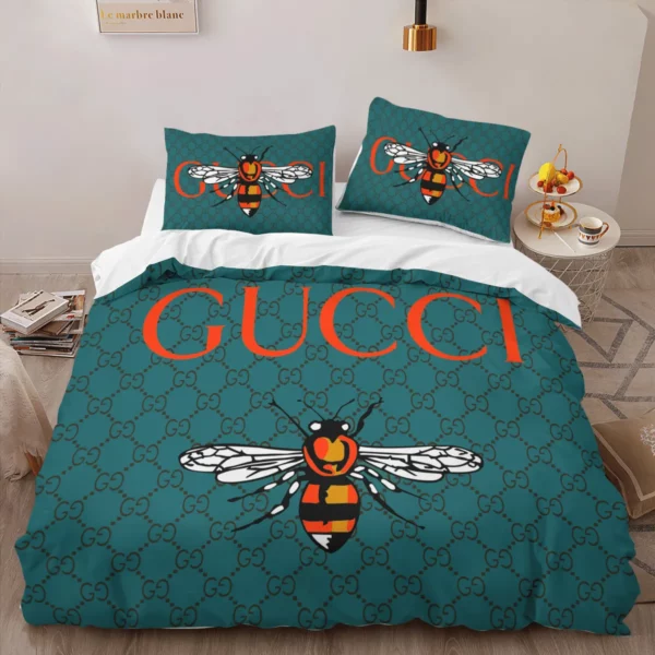 Gucci Bee Logo Brand Bedding Set Bedroom Home Decor Bedspread Luxury