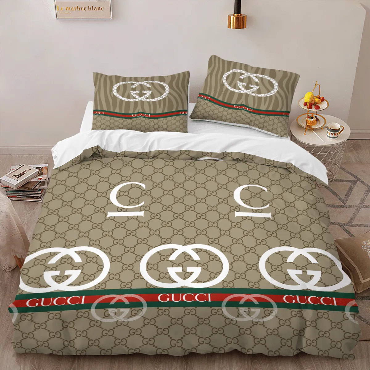 Gucci Logo Brand Bedding Set Luxury Home Decor Bedroom Bedspread