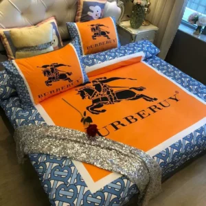 Burberry Orange Logo Brand Bedding Set Bedroom Bedspread Luxury Home Decor