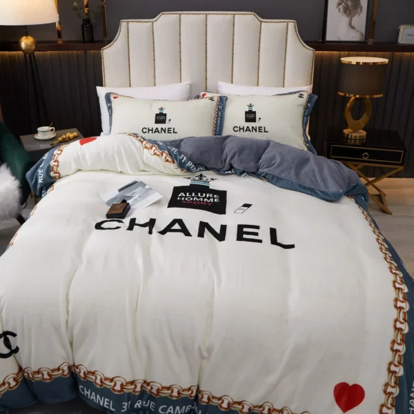 Chanel Logo Brand Bedding Set Bedspread Bedroom Luxury Home Decor