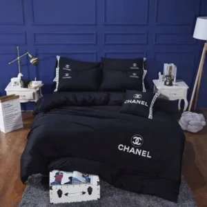 Chanel Dark Logo Brand Bedding Set Bedroom Luxury Home Decor Bedspread