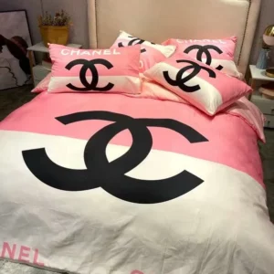 Chanel White Pinky Logo Brand Bedding Set Bedspread Home Decor Bedroom Luxury