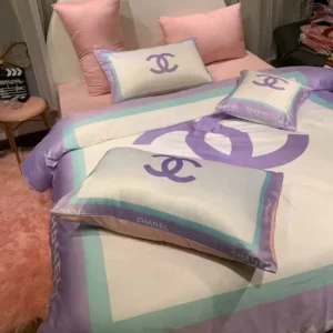 Chanel Violet Logo Brand Bedding Set Luxury Home Decor Bedroom Bedspread