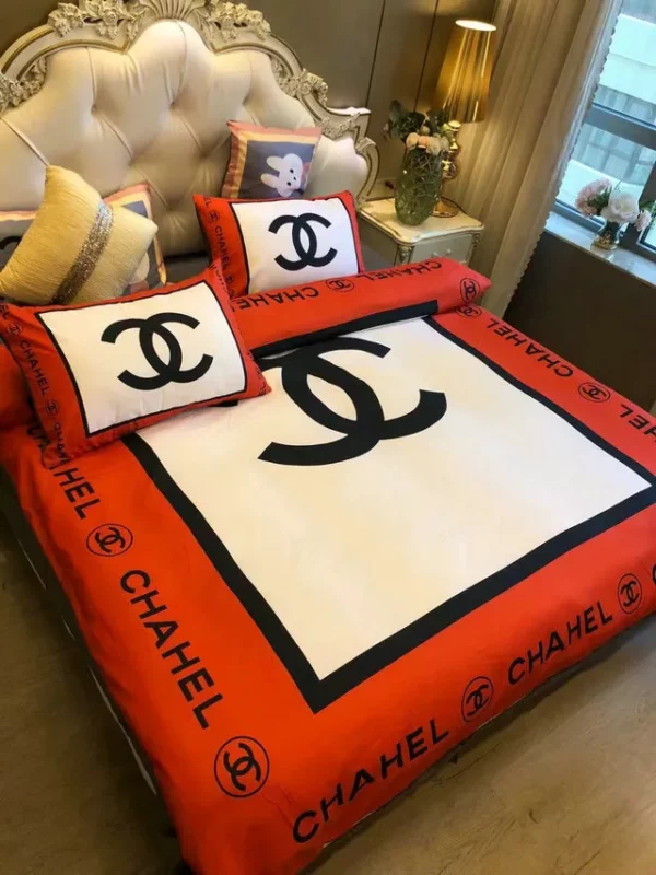 Chanel Red Logo Brand Bedding Set Luxury Home Decor Bedspread Bedroom