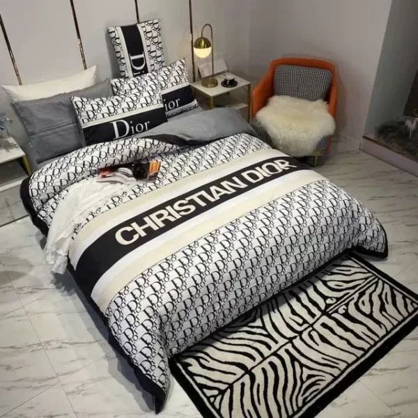 Christian Dior Logo Brand Bedding Set Home Decor Bedroom Bedspread Luxury