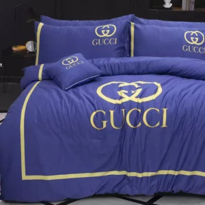 Gucci Blue Logo Brand Bedding Set Bedroom Bedspread Home Decor Luxury