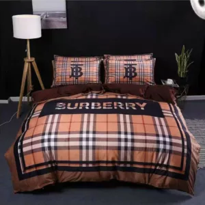 Burberry Logo Brand Bedding Set Bedspread Home Decor Bedroom Luxury