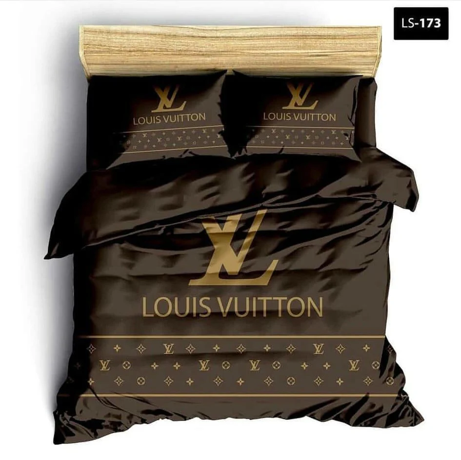 Louis Vuitton Brown Logo Brand Bedding Set Luxury Home Decor Bedspread Bedroom