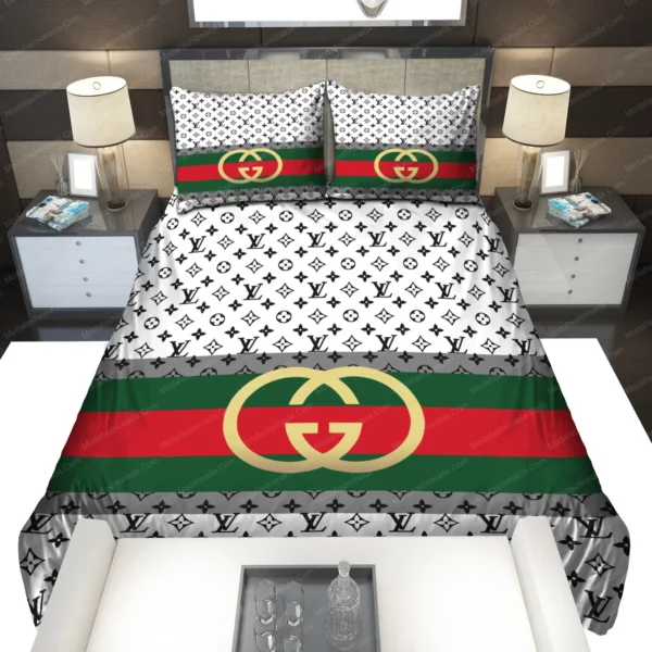 Gucci Louis Vuitton Symbol Logo Brand Bedding Set Luxury Bedroom Bedspread Home Decor