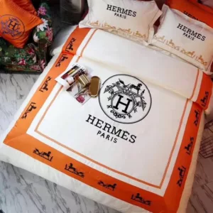 Hermes Orange Logo Brand Bedding Set Bedspread Home Decor Bedroom Luxury