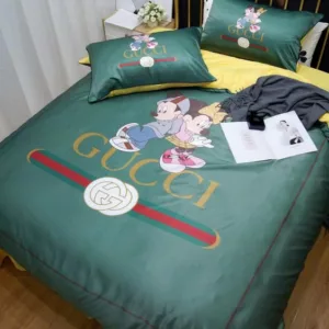 Gucci Disney Mickey Couple Logo Brand Bedding Set Bedroom Luxury Bedspread Home Decor