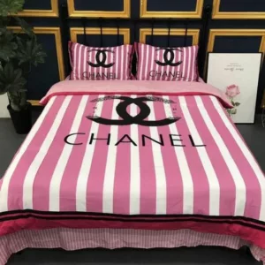 Chanel Pink White Logo Brand Bedding Set Luxury Bedroom Home Decor Bedspread