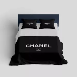 Chanel Black Classic Logo Brand Bedding Set Home Decor Bedspread Luxury Bedroom