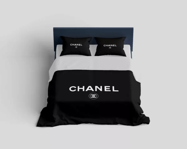 Chanel Black Classic Logo Brand Bedding Set Home Decor Bedspread Luxury Bedroom