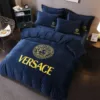 Versace Deep Blue Logo Brand Bedding Set Bedspread Bedroom Home Decor Luxury