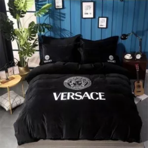 Versace Black Logo Brand Bedding Set Home Decor Bedspread Bedroom Luxury