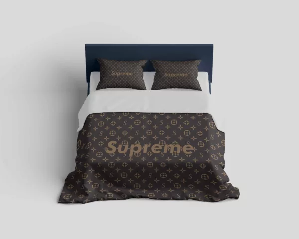 Louis Vuitton Supreme Brown Logo Brand Bedding Set Home Decor Luxury Bedroom Bedspread