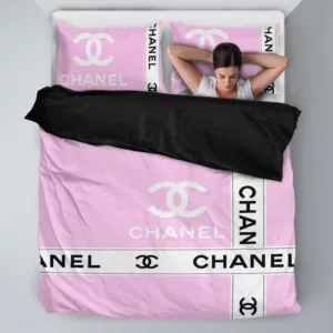 Chanel Pink Logo Brand Bedding Set Home Decor Bedroom Luxury Bedspread