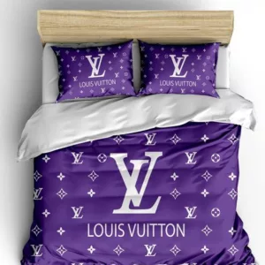 Louis Vuitton Violet Logo Brand Bedding Set Home Decor Luxury Bedspread Bedroom