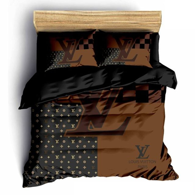 Louis Vuitton Logo Brand Bedding Set Bedspread Home Decor Luxury Bedroom