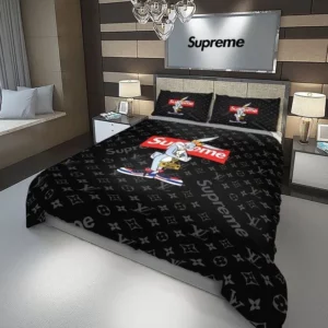 Louis Vuitton Supreme Bugs Bunny Logo Brand Bedding Set Bedroom Bedspread Home Decor Luxury