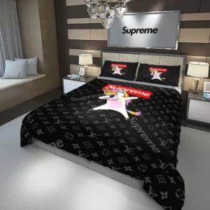 Louis Vuitton Supreme Unicorn Logo Brand Bedding Set Home Decor Bedspread Bedroom Luxury