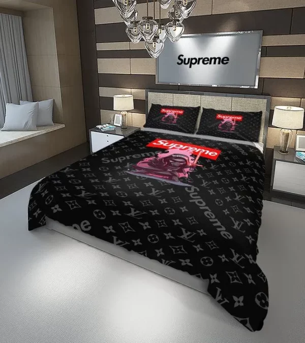 Louis Vuitton Supreme Star Wars Darth Vader Logo Brand Bedding Set Luxury Bedspread Home Decor Bedroom