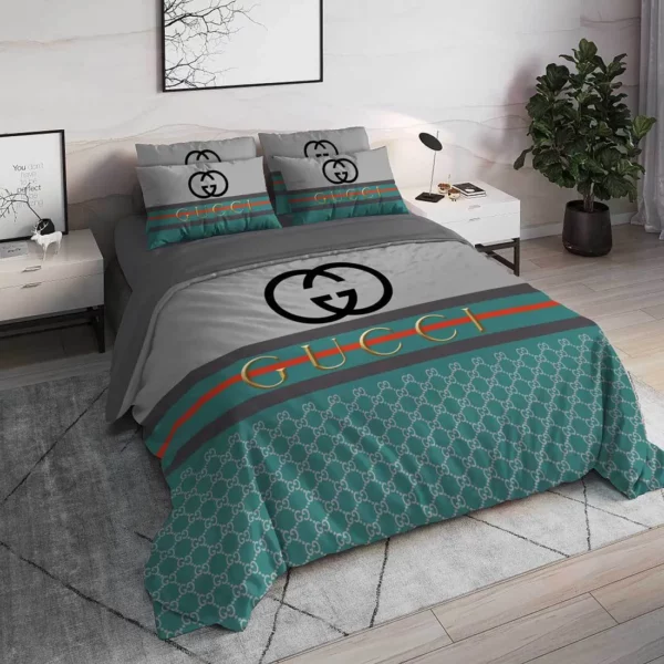 Gucci Logo Brand Bedding Set Home Decor Bedroom Luxury Bedspread