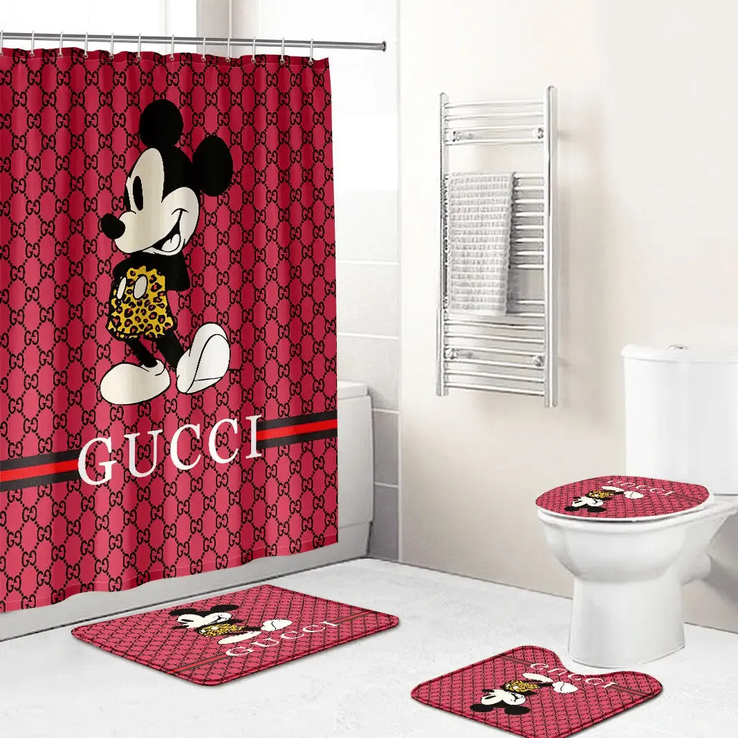 Gucci Mickey Red Bathroom Set Home Decor Bath Mat Hypebeast Luxury Fashion Brand