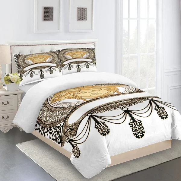 Versace Medusa Logo Brand Bedding Set Bedspread Bedroom Luxury Home Decor