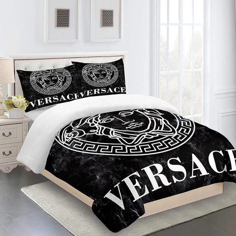 Versace Medusa Black Logo Brand Bedding Set Bedspread Luxury Home Decor Bedroom