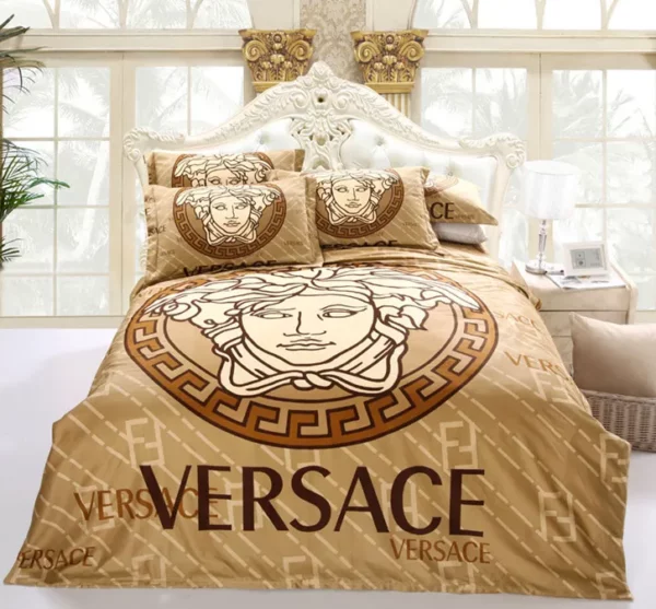 Versace Golden Logo Brand Bedding Set Bedroom Home Decor Luxury Bedspread