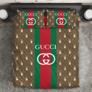 Gucci Bear Logo Brand Bedding Set Bedspread Bedroom Luxury Home Decor