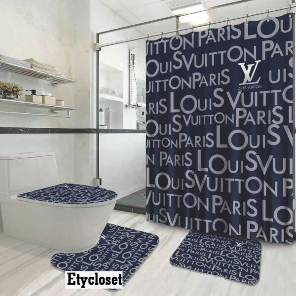 Louis Vuitton Lv Paris Blue Bathroom Set Home Decor Luxury Fashion Brand Bath Mat Hypebeast