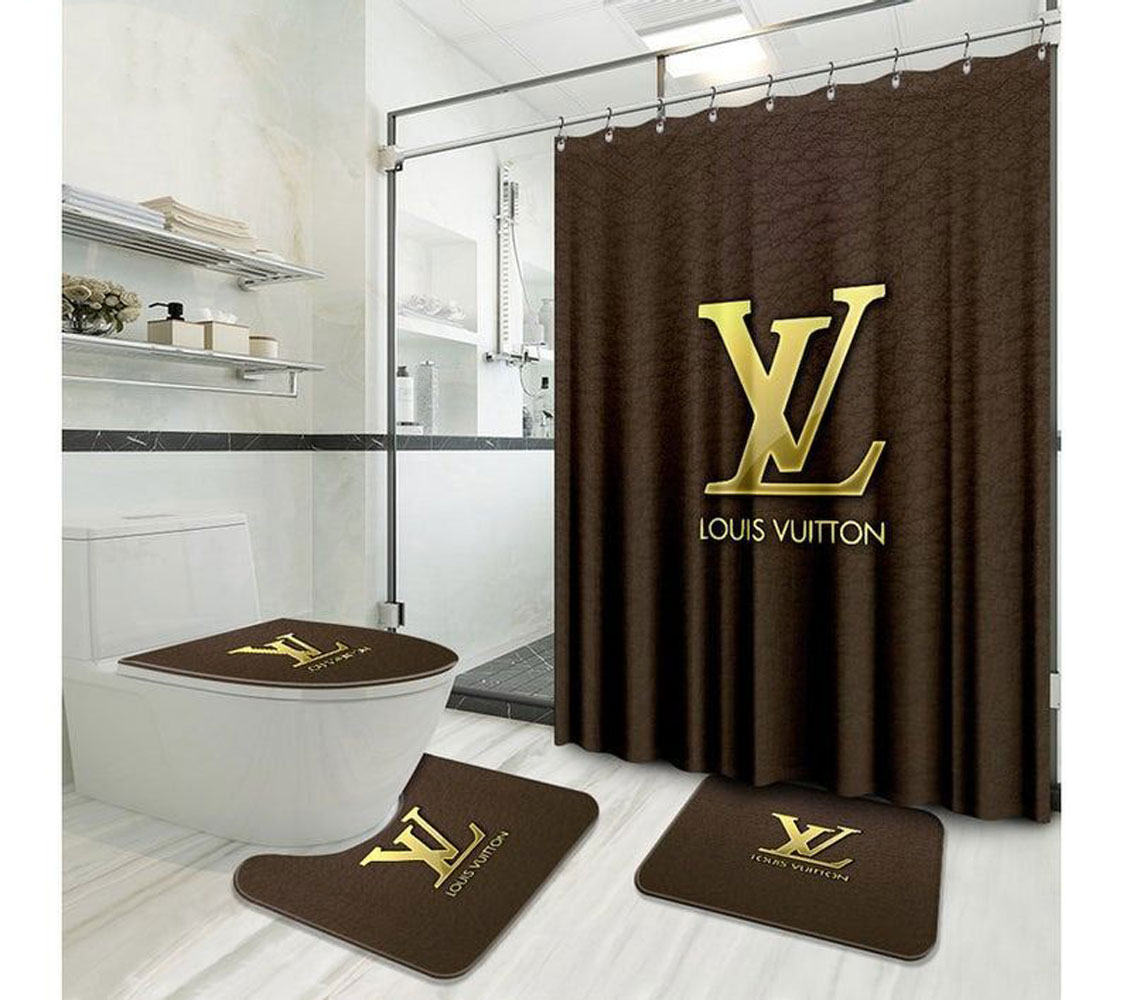 Louis Vuitton Lv Brown Bathroom Set Luxury Fashion Brand Bath Mat Hypebeast Home Decor