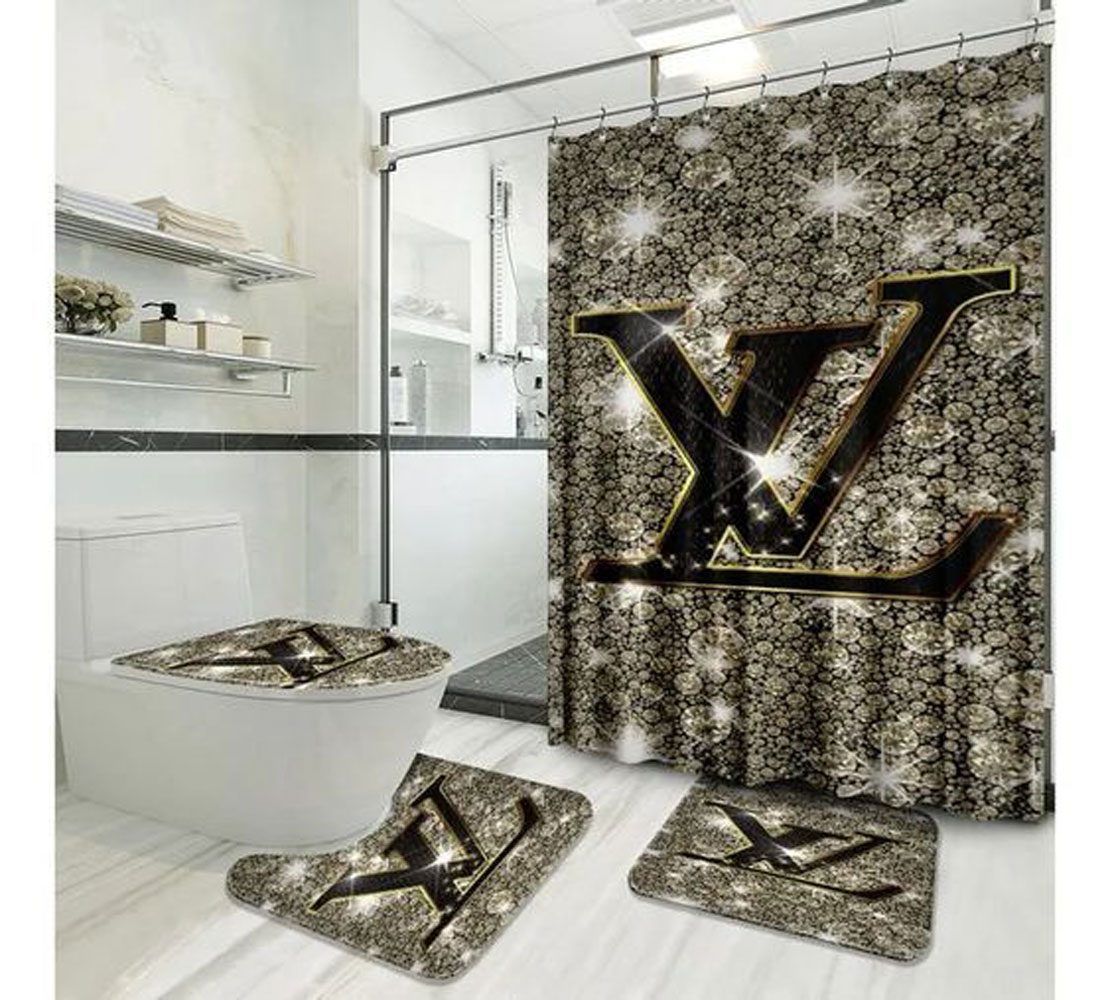 Louis Vuitton Lv Bling Bathroom Set Hypebeast Home Decor Luxury Fashion Brand Bath Mat